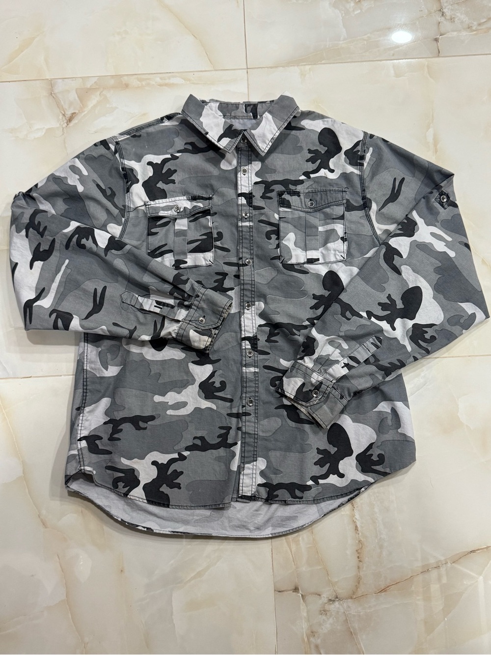 Elementz Black Gray White Camo Button-Down Shirt